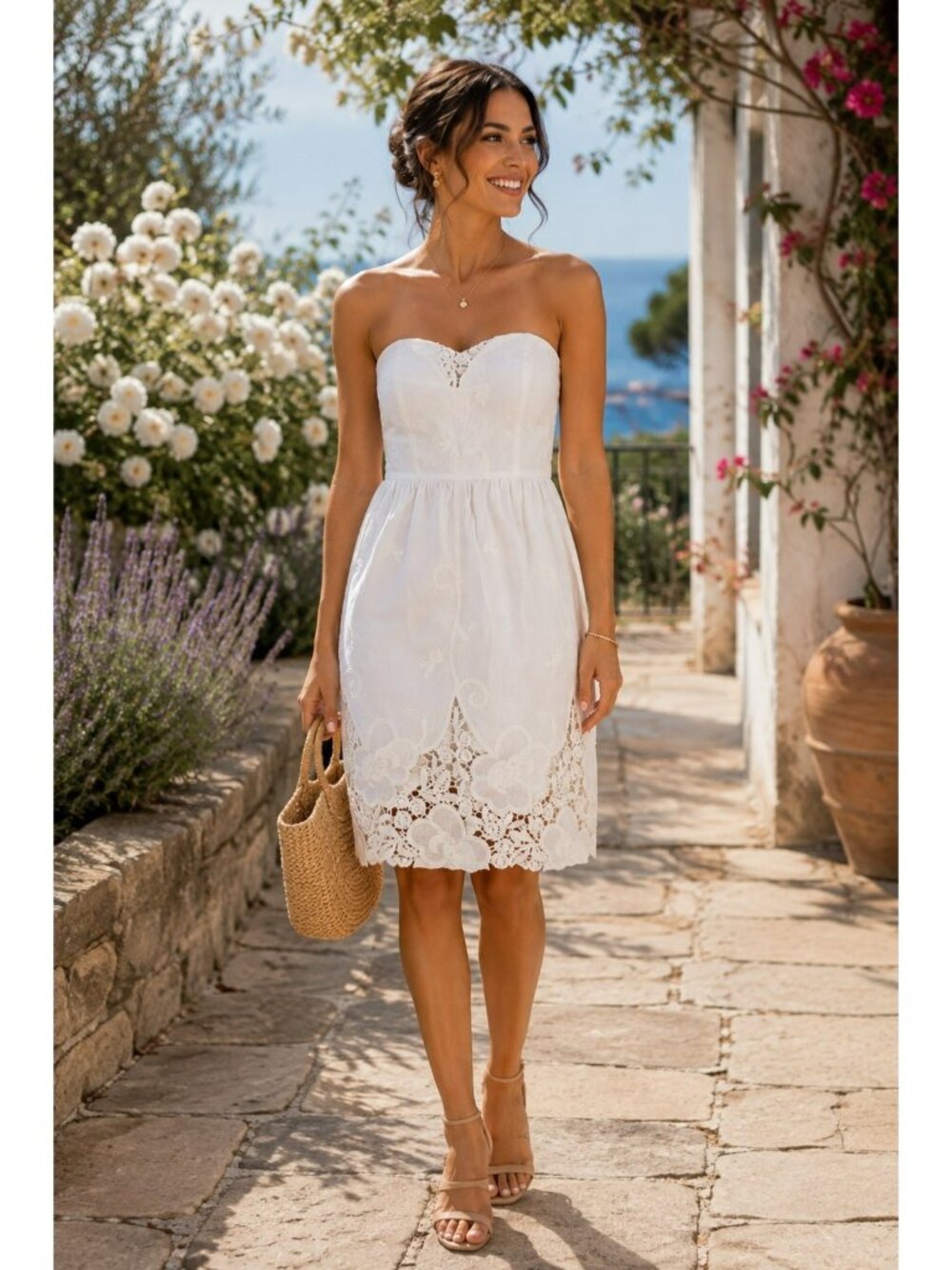 New Maje Embroidered Robe Bustier Brode Dress 100% Cotton Womens Size 1 Cream